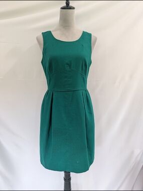 J.Crew Emerald Green Sleeveless Sheath Dress Size 6 Pleated Career Cocktail